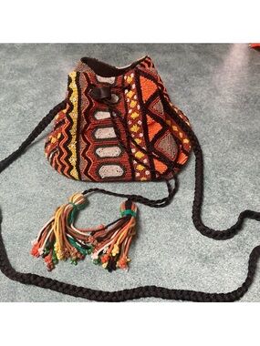 Zara Orange & Brown Handwoven Mini Bucket Bag